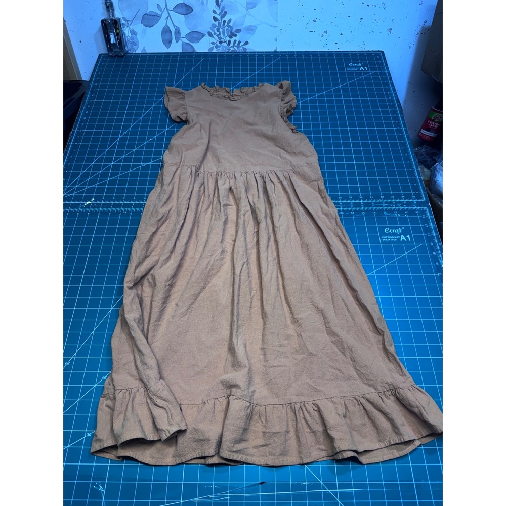 SHEIN Womens Brown Ruffle Neck Flutter Sleeve Empire Waist Midi Dress Size M 6